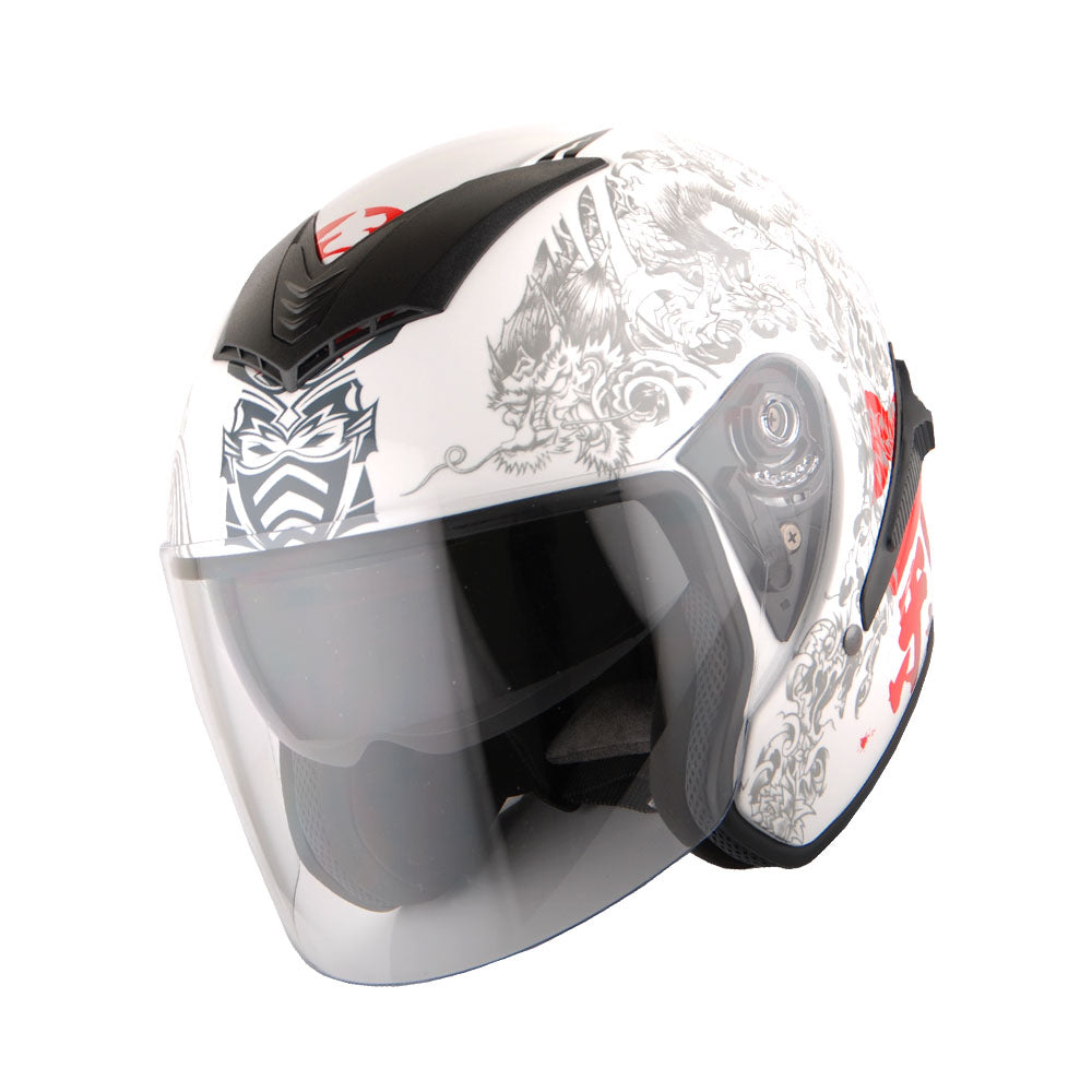 1Storm Motorcycle Open Face Fiber Glass Dual Visor Helmet HB_609 Scooter Classical Knight Bike Samurai + One Extra Clear Shield