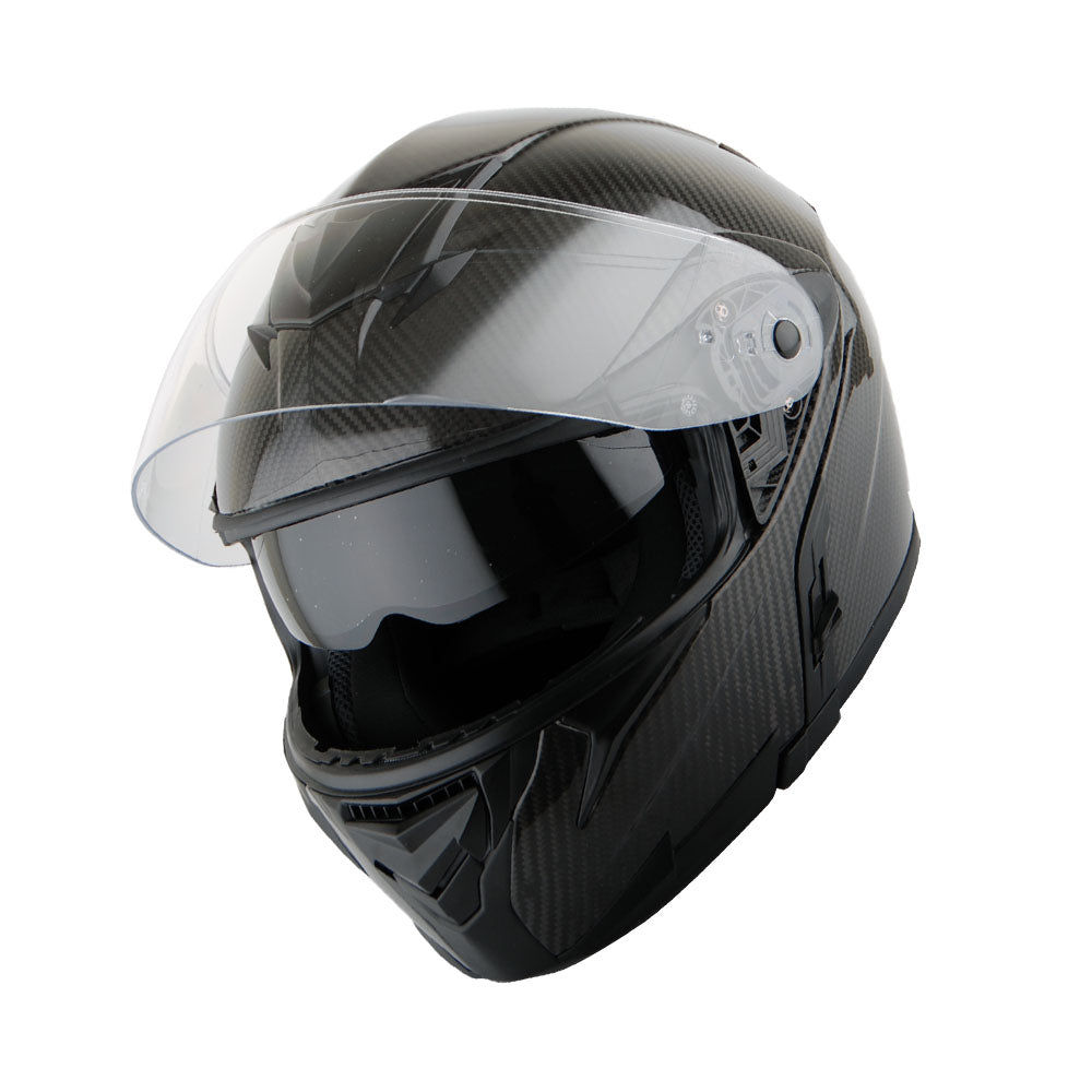 Martian Genuine Real Carbon Fiber Motorcycle Modular Flip up Full Face Helmet + Motorcycle Bluetooth Headset: HB-B1 Glossy Carbon Black