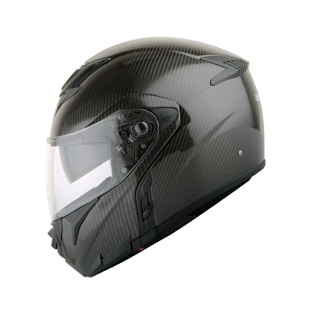 Martian Genuine Real Carbon Fiber Motorcycle Modular Flip up Full Face Helmet + Motorcycle Bluetooth Headset: HB-B1 Glossy Carbon Black