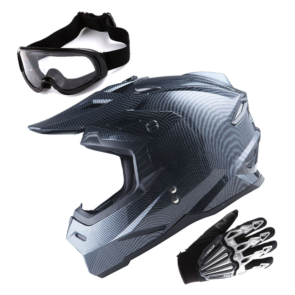 1Storm Adult Motocross Helmet BMX MX ATV Dirt Bike Helmet HF801 Racing Style + Goggles + Skeleton Glove Bundle