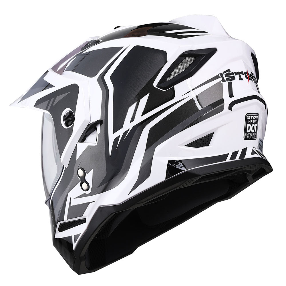 1Storm Dual Sport Motorcycle Motocross Off Road Full Face Helmet Dual Visor HF802 + Motorcycle Bluetooth Headset