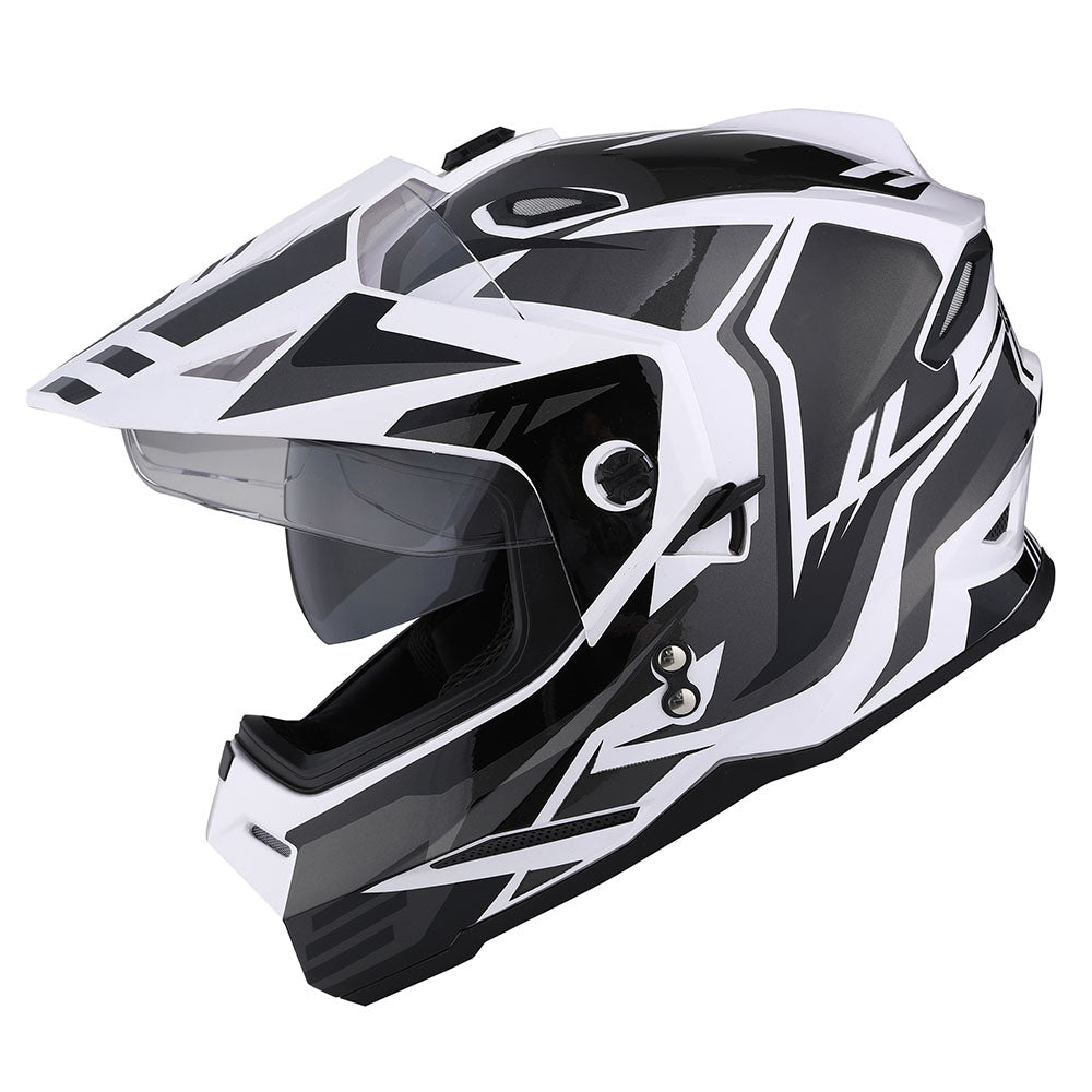 1Storm Dual Sport Motorcycle Motocross Off Road Full Face Helmet Dual Visor HF802 + Motorcycle Bluetooth Headset