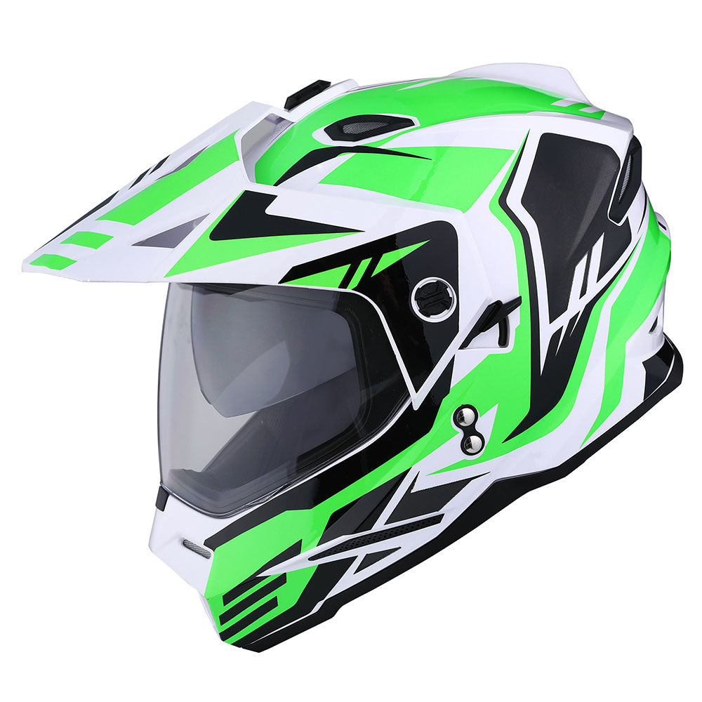 1Storm Dual Sport Motorcycle Motocross Off Road Full Face Helmet Dual Visor HF802 + Motorcycle Bluetooth Headset