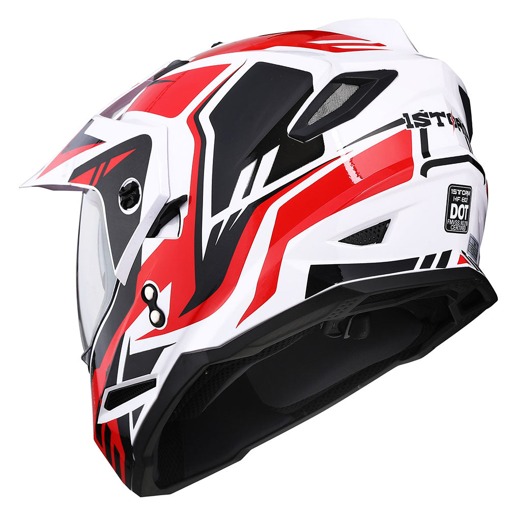 1Storm Dual Sport Motorcycle Motocross Off Road Full Face Helmet Dual Visor HF802 + Motorcycle Bluetooth Headset
