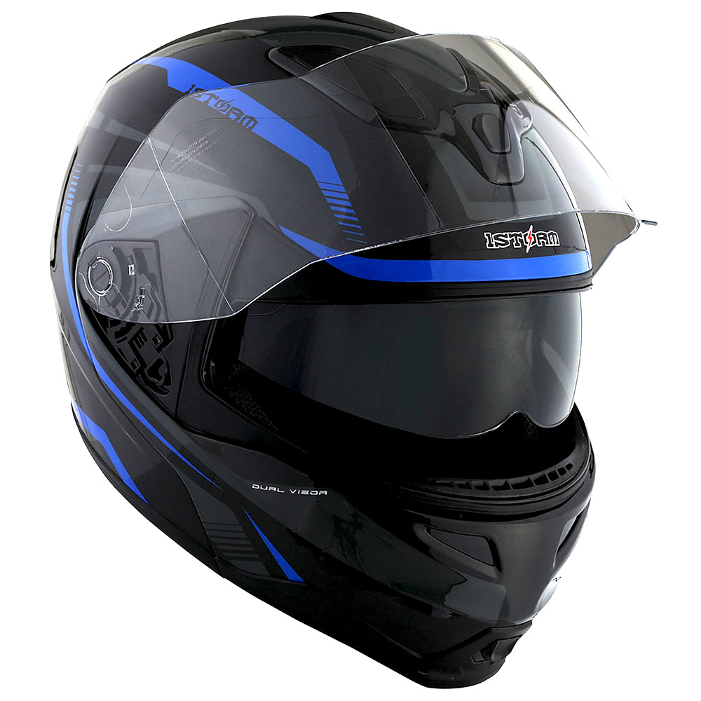 1Storm Motorcycle Street Bike Modular/Flip up Dual Visor/Sun Shield Full Face Helmet: HG339