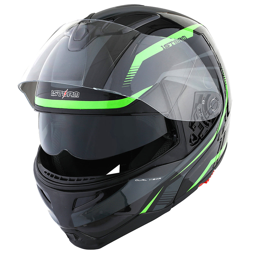 1Storm Motorcycle Street Bike Modular/Flip up Dual Visor/Sun Shield Full Face Helmet: HG339