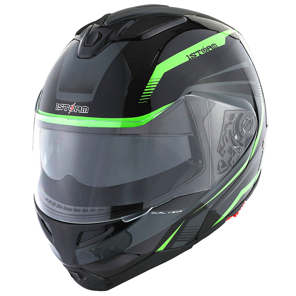 1Storm Motorcycle Street Bike Modular/Flip up Dual Visor/Sun Shield Full Face Helmet: HG339