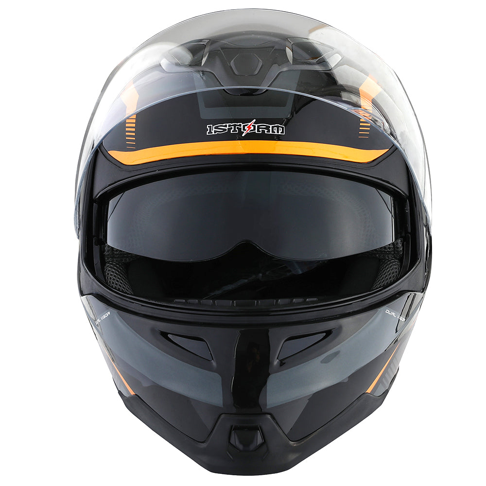 1Storm Motorcycle Street Bike Modular/Flip up Dual Visor/Sun Shield Full Face Helmet: HG339