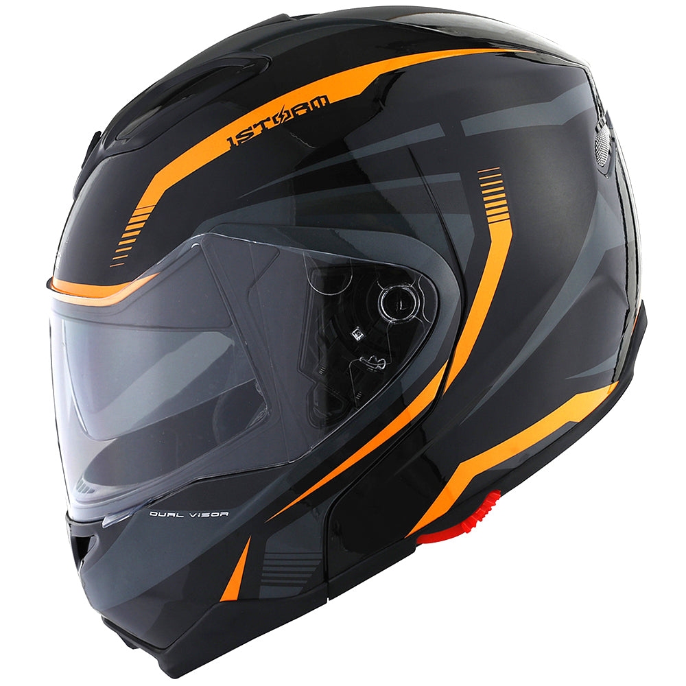 1Storm Motorcycle Street Bike Modular/Flip up Dual Visor/Sun Shield Full Face Helmet: HG339