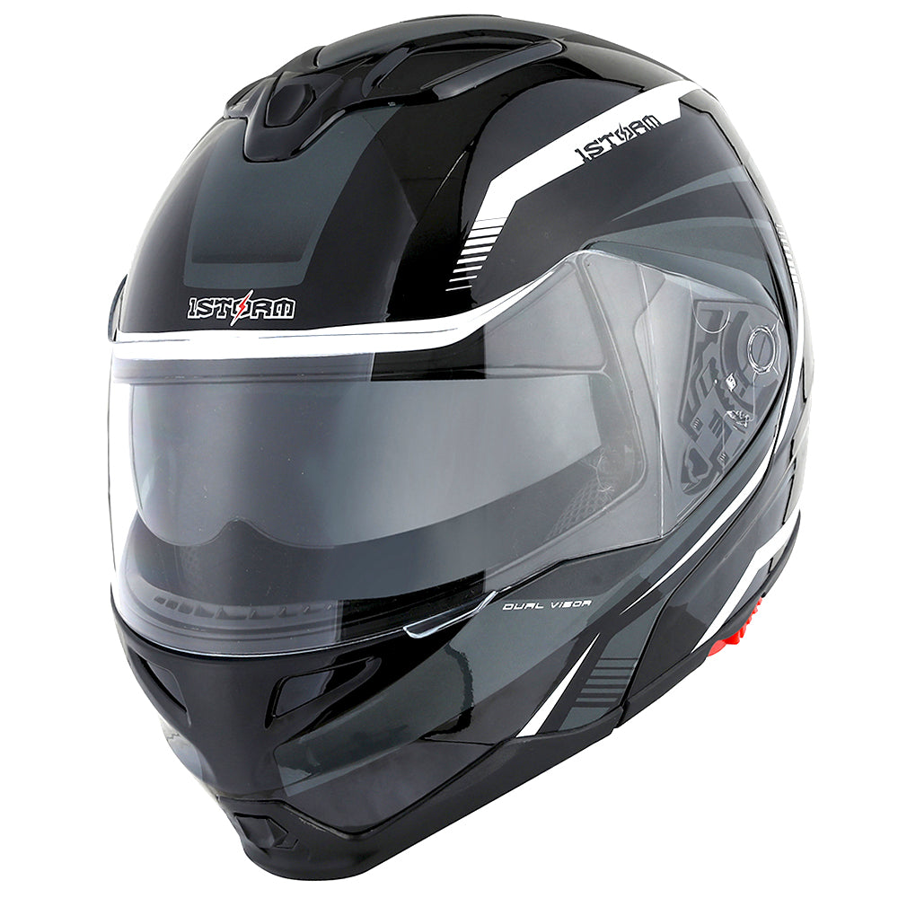 1Storm Motorcycle Street Bike Modular/Flip up Dual Visor/Sun Shield Full Face Helmet: HG339