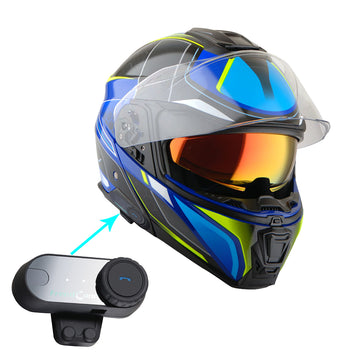 Martian Motorcycle Modular Full Face Helmet Flip up Dual Visor Sun Shield + Motorcycle Bluetooth Headset: HG362