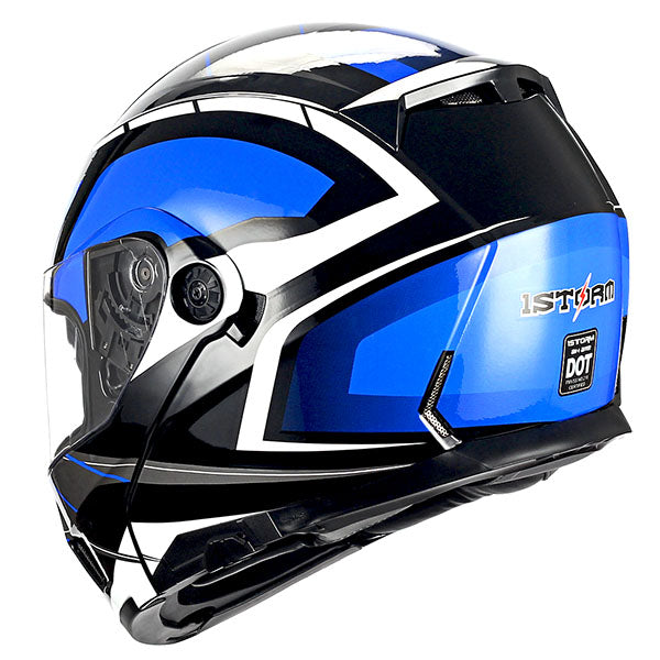 1Storm Motorcycle Street Bike Modular/Flip up Dual Visor Sun Shield Full Face Helmet: HJA119