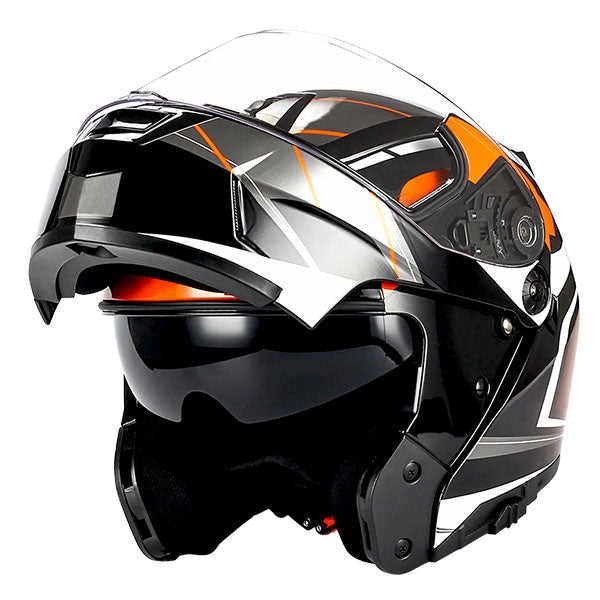 1Storm Motorcycle Street Bike Modular/Flip up Dual Visor Sun Shield Full Face Helmet: HJA119