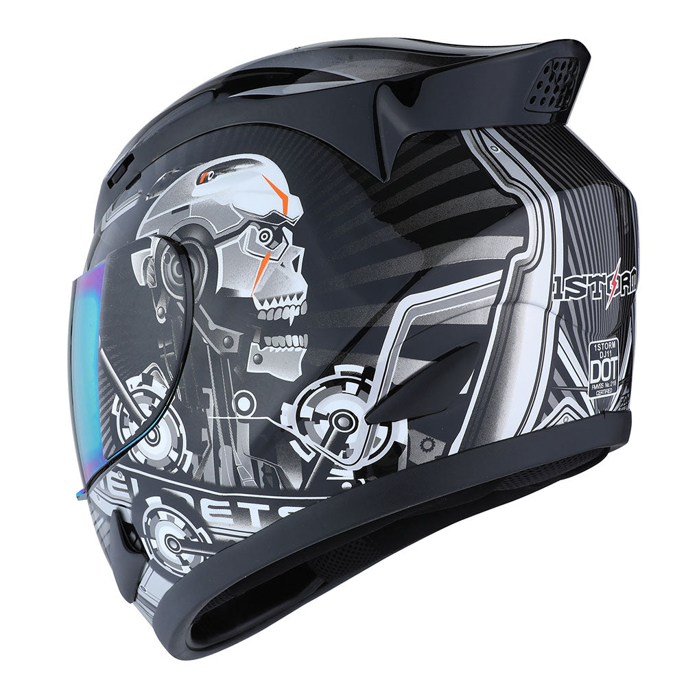 1Storm Motorcycle Bike Full Face Helmet Mechanic HJDJ11 + Motorcycle Bluetooth Headset