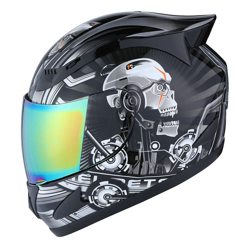 1Storm Motorcycle Bike Full Face Helmet Mechanic HJDJ11 + Motorcycle Bluetooth Headset
