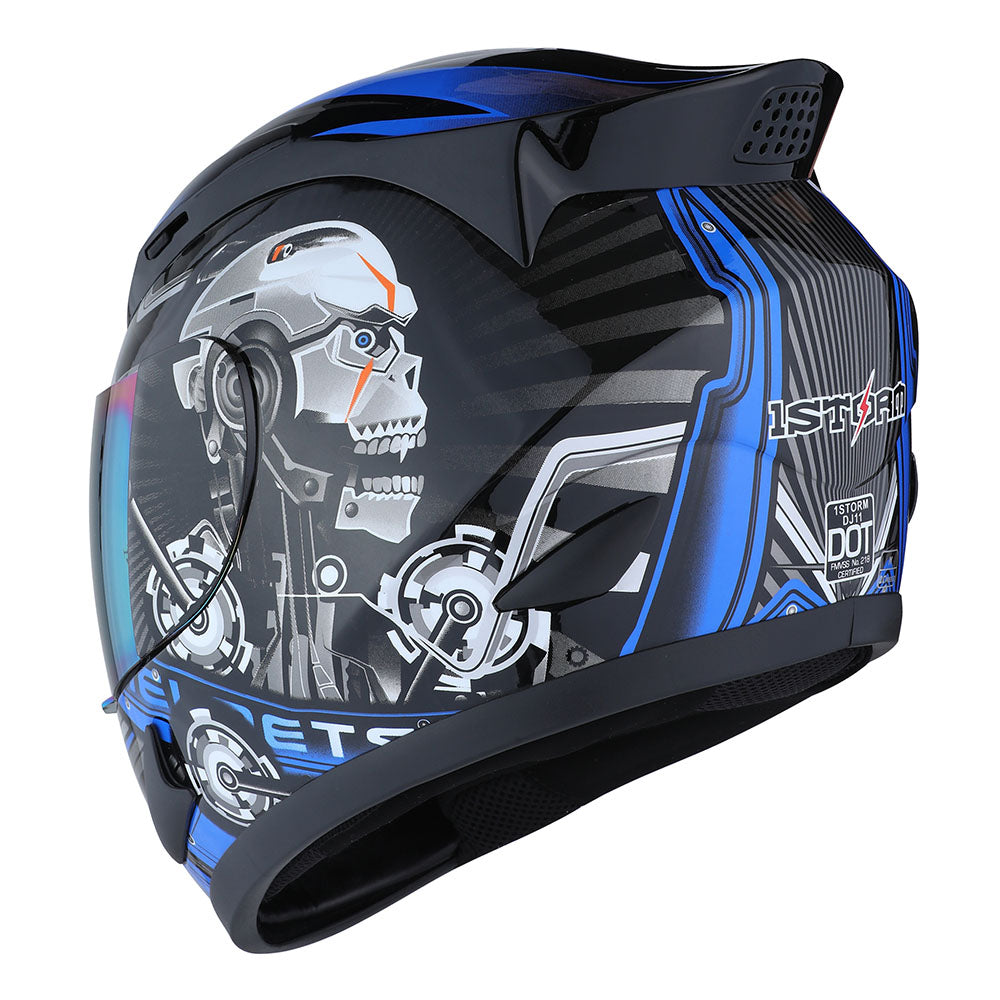 1Storm Motorcycle Bike Full Face Helmet Mechanic HJDJ11 + Motorcycle Bluetooth Headset