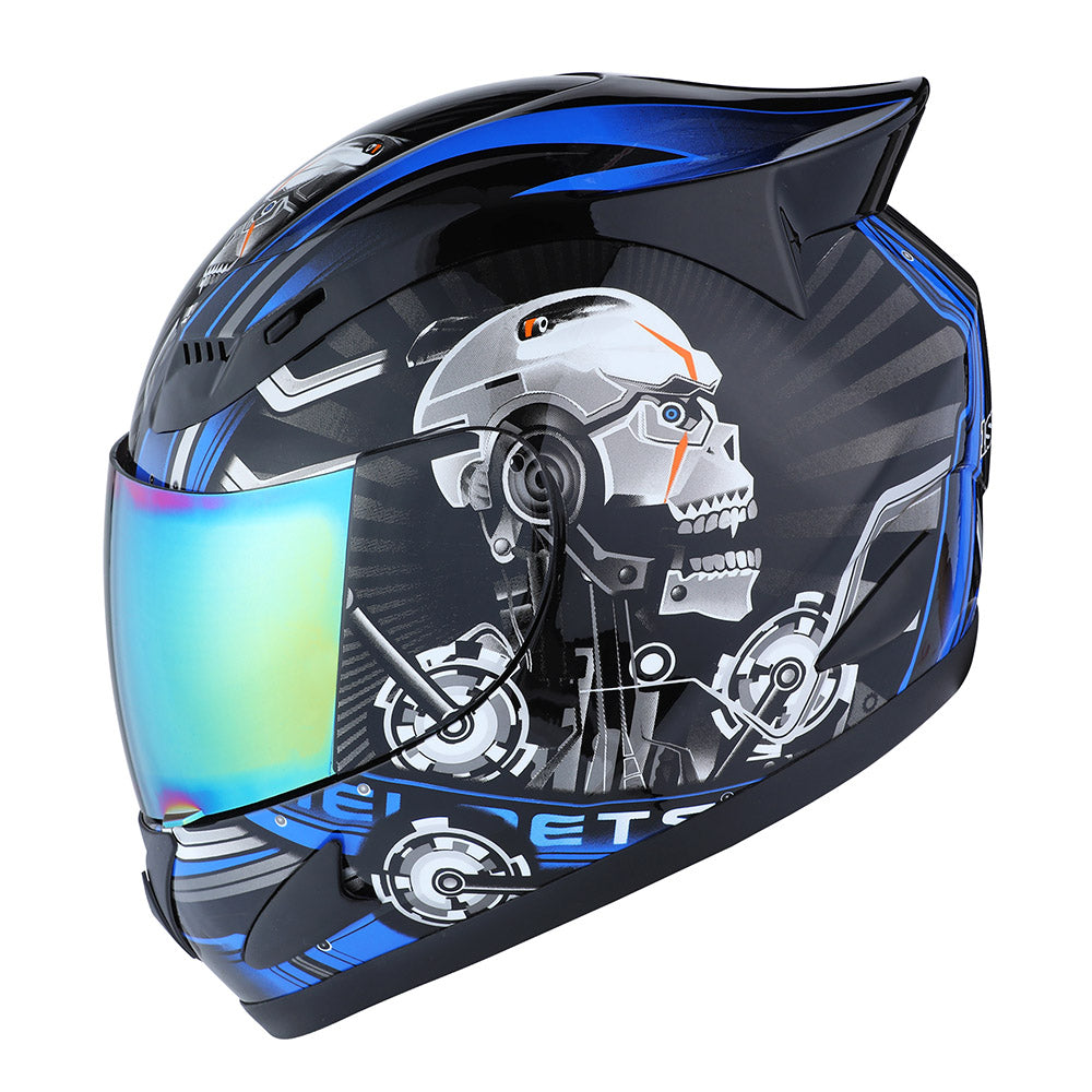 1Storm Motorcycle Bike Full Face Helmet Mechanic HJDJ11 + Motorcycle Bluetooth Headset
