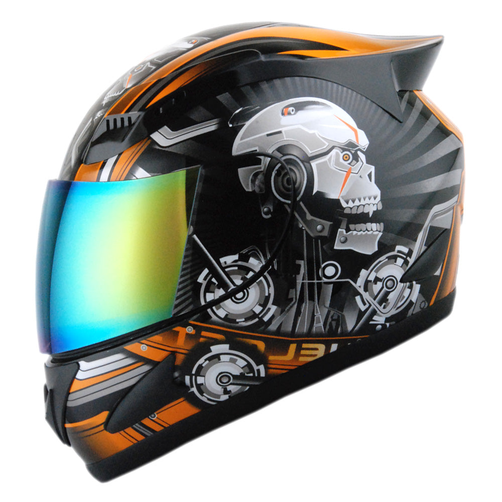 1Storm Motorcycle Bike Full Face Helmet Mechanic HJDJ11 + Motorcycle Bluetooth Headset