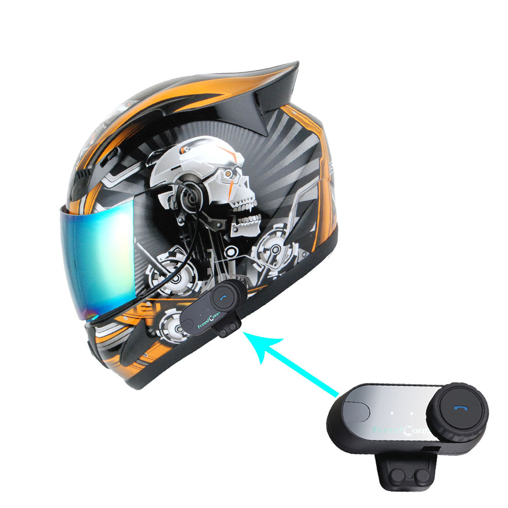 1Storm Motorcycle Bike Full Face Helmet Mechanic HJDJ11 + Motorcycle Bluetooth Headset