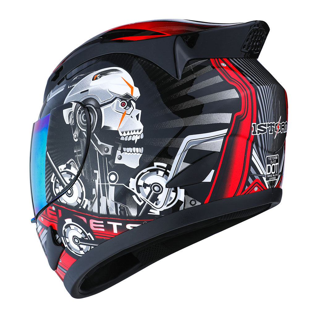 1Storm Motorcycle Bike Full Face Helmet Mechanic HJDJ11 + Motorcycle Bluetooth Headset