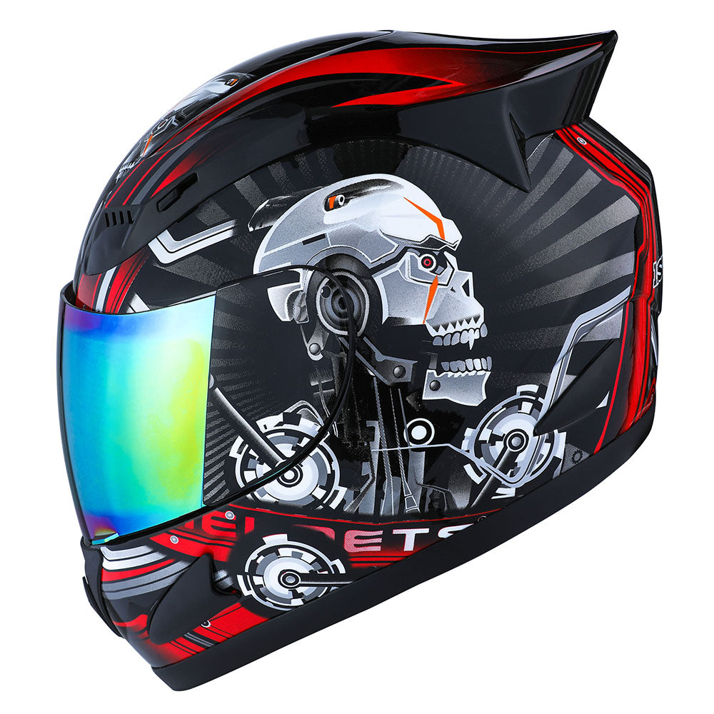 1Storm Motorcycle Bike Full Face Helmet Mechanic HJDJ11 + Motorcycle Bluetooth Headset