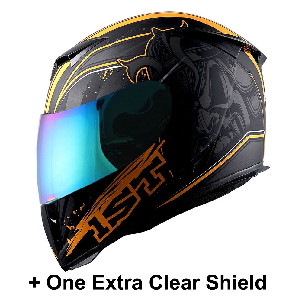 1Storm Motorcycle Full Face Helmet Skull King + One Extra Clear Shield: HJK311