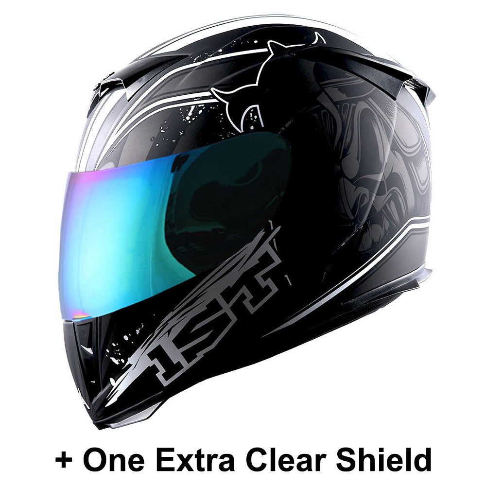 1Storm Motorcycle Full Face Helmet Skull King + One Extra Clear Shield: HJK311