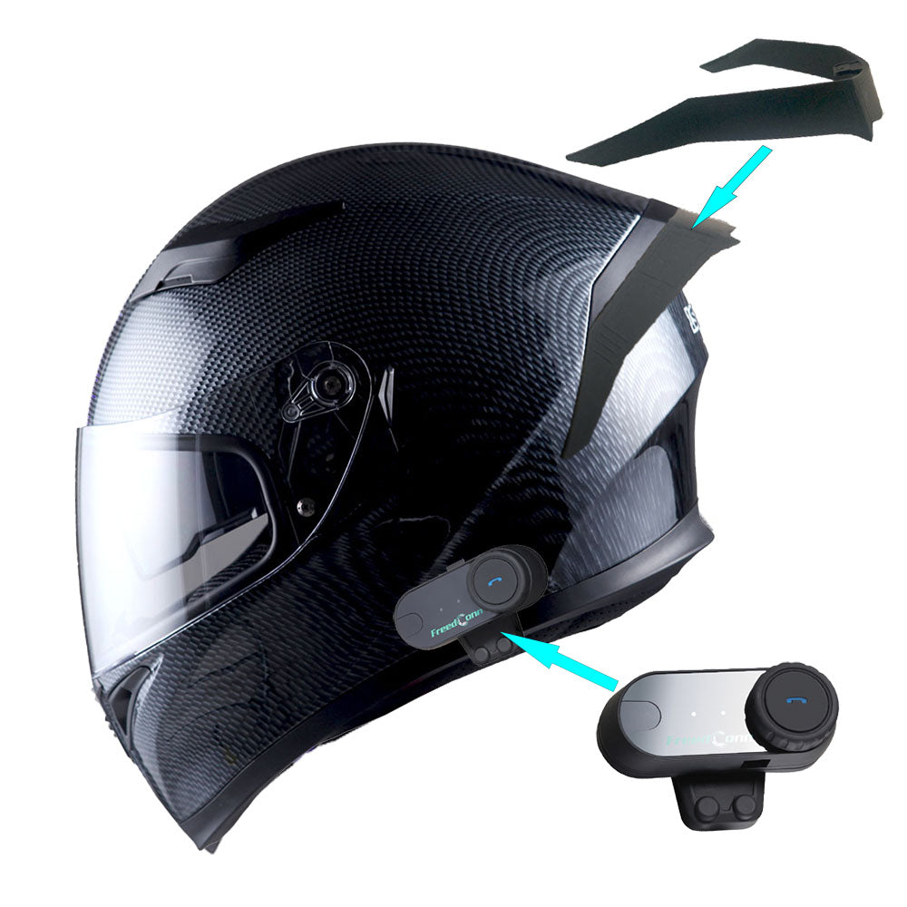 1Storm Motorcycle Full Face Flip up Dual Visor Helmet + Spoiler + Motorcycle Bluetooth Headset: HJK316
