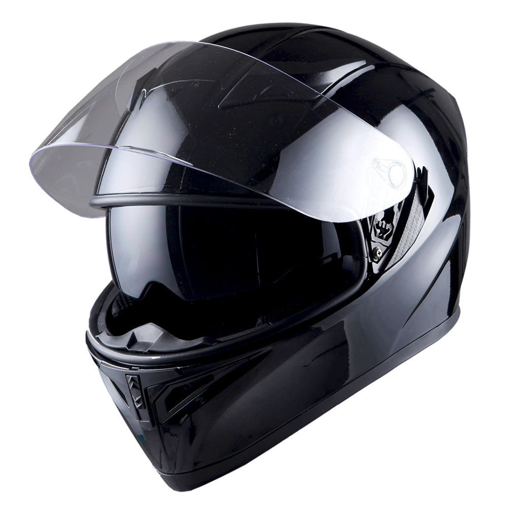 1Storm Motorcycle Full Face Flip up Dual Visor Helmet + Spoiler + Motorcycle Bluetooth Headset: HJK316