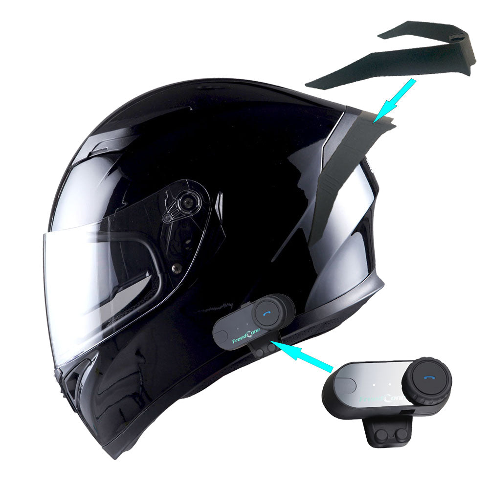 1Storm Motorcycle Full Face Flip up Dual Visor Helmet + Spoiler + Motorcycle Bluetooth Headset: HJK316