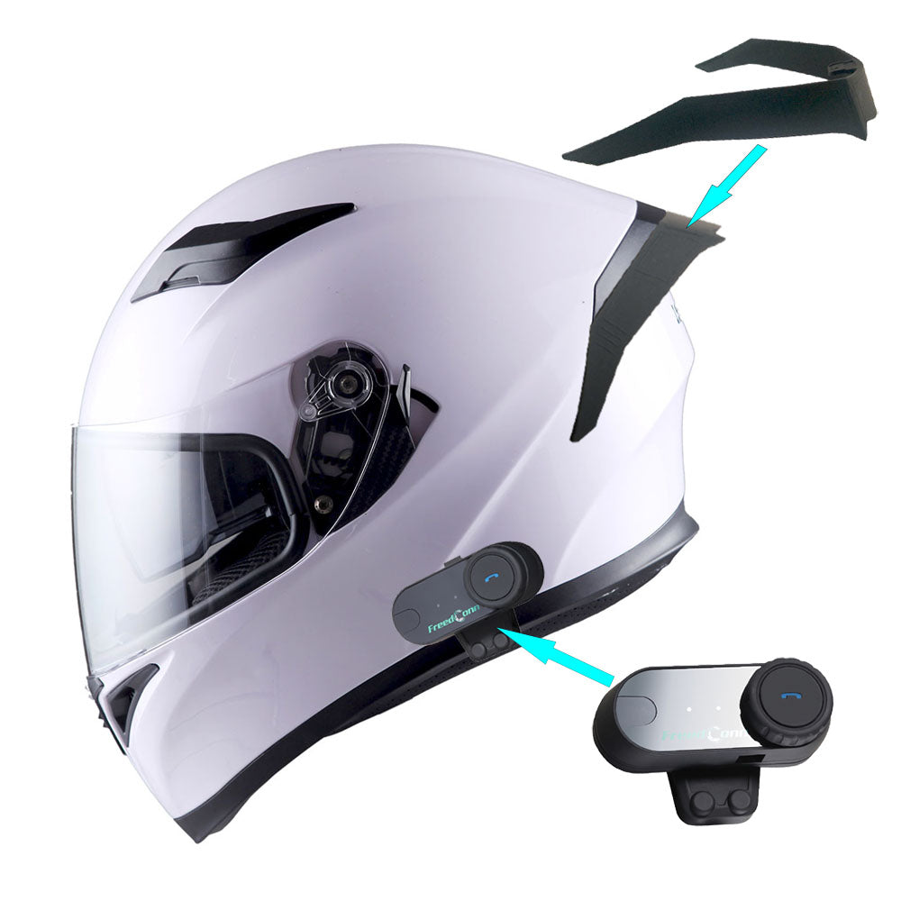 1Storm Motorcycle Full Face Flip up Dual Visor Helmet + Spoiler + Motorcycle Bluetooth Headset: HJK316