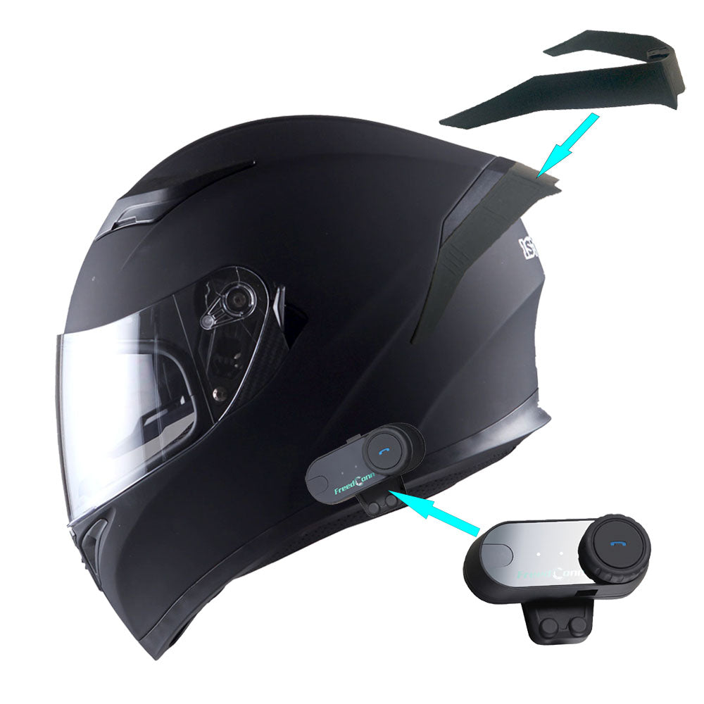 1Storm Motorcycle Full Face Flip up Dual Visor Helmet + Spoiler + Motorcycle Bluetooth Headset: HJK316