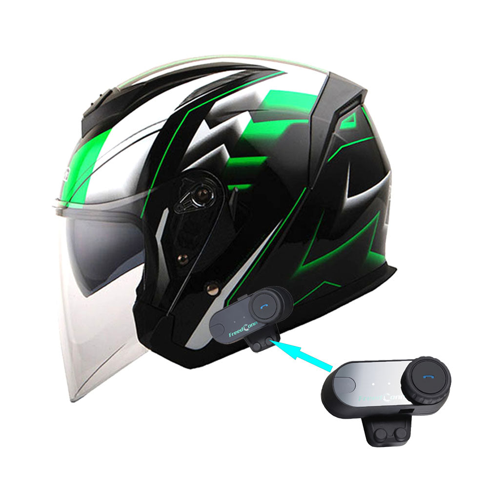 1Storm Motorcycle Open Face Helmet Scooter Classical Knight Bike Dual Lens/Sun Visor + Motorcycle Bluetooth Headset: HJK526