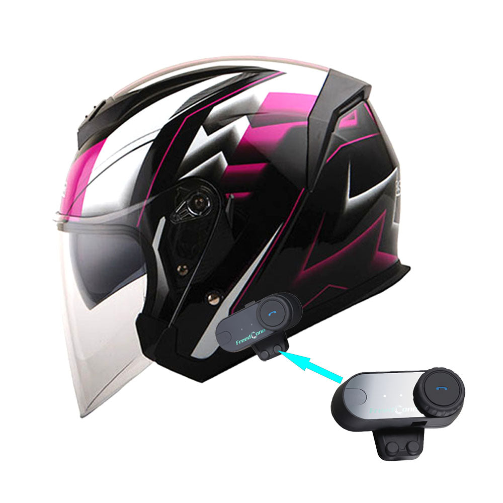 1Storm Motorcycle Open Face Helmet Scooter Classical Knight Bike Dual Lens/Sun Visor + Motorcycle Bluetooth Headset: HJK526