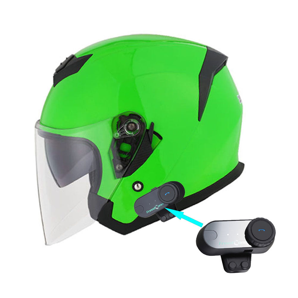 1Storm Motorcycle Open Face Helmet Scooter Classical Knight Bike Dual Lens/Sun Visor + Motorcycle Bluetooth Headset: HJK526