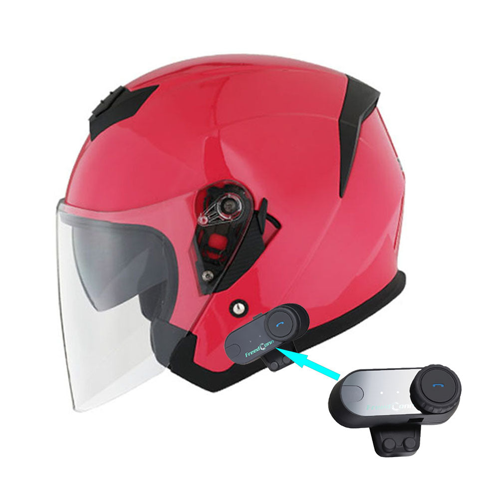1Storm Motorcycle Open Face Helmet Scooter Classical Knight Bike Dual Lens/Sun Visor + Motorcycle Bluetooth Headset: HJK526
