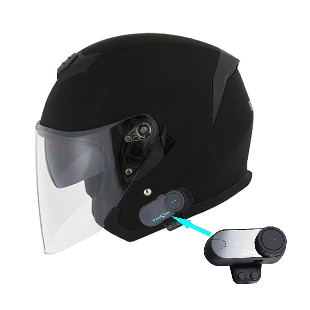 1Storm Motorcycle Open Face Helmet Scooter Classical Knight Bike Dual Lens/Sun Visor + Motorcycle Bluetooth Headset: HJK526