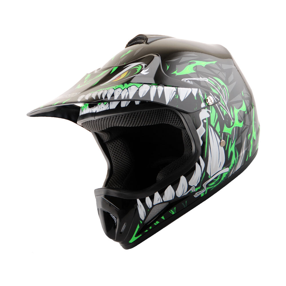 WOW Youth Kids Motocross BMX MX ATV Dirt Bike Helmet HJOY Dragon + Goggles + MG Youth Glove Bundle