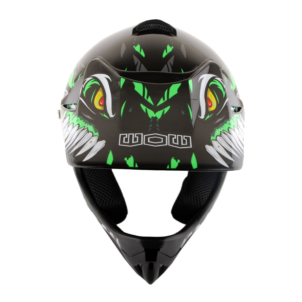 WOW Youth Kids Motocross BMX MX ATV Dirt Bike Helmet HJOY Dragon + Goggles + MG Youth Glove Bundle