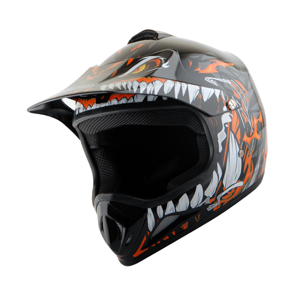 WOW Youth Kids Motocross BMX MX ATV Dirt Bike Helmet HJOY Dragon + Goggles + MG Youth Glove Bundle
