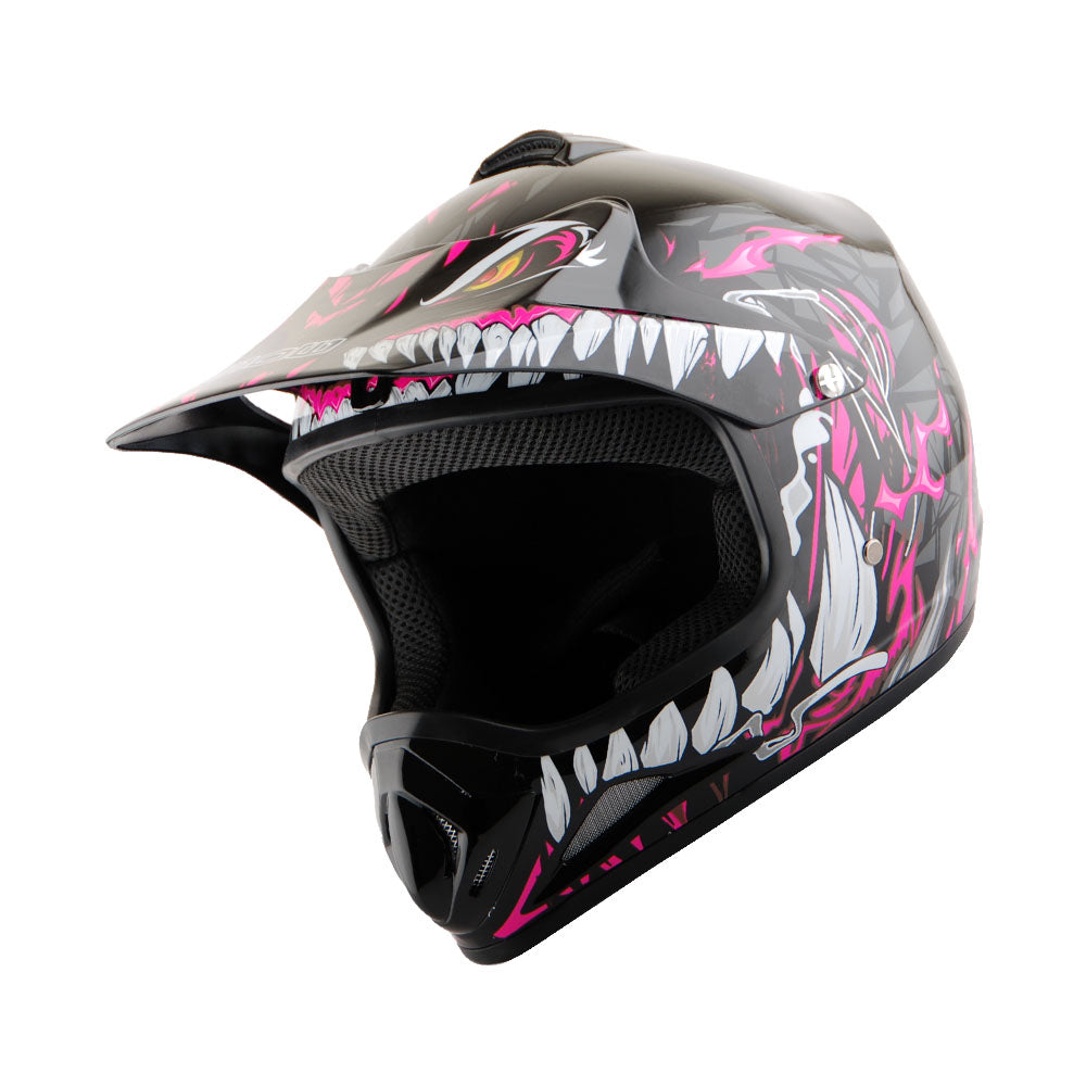 WOW Youth Kids Motocross BMX MX ATV Dirt Bike Helmet HJOY Dragon + Goggles + MG Youth Glove Bundle