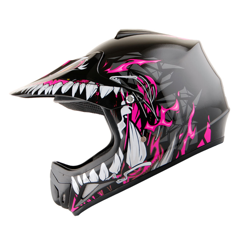 WOW Youth Kids Motocross BMX MX ATV Dirt Bike Helmet HJOY Dragon + Goggles + MG Youth Glove Bundle