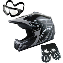 WOW Youth Motocross Helmet HJOY BMX MX ATV Dirt Bike Helmet Spider Web + Goggles + Martian Spider Glove Youth Bundle