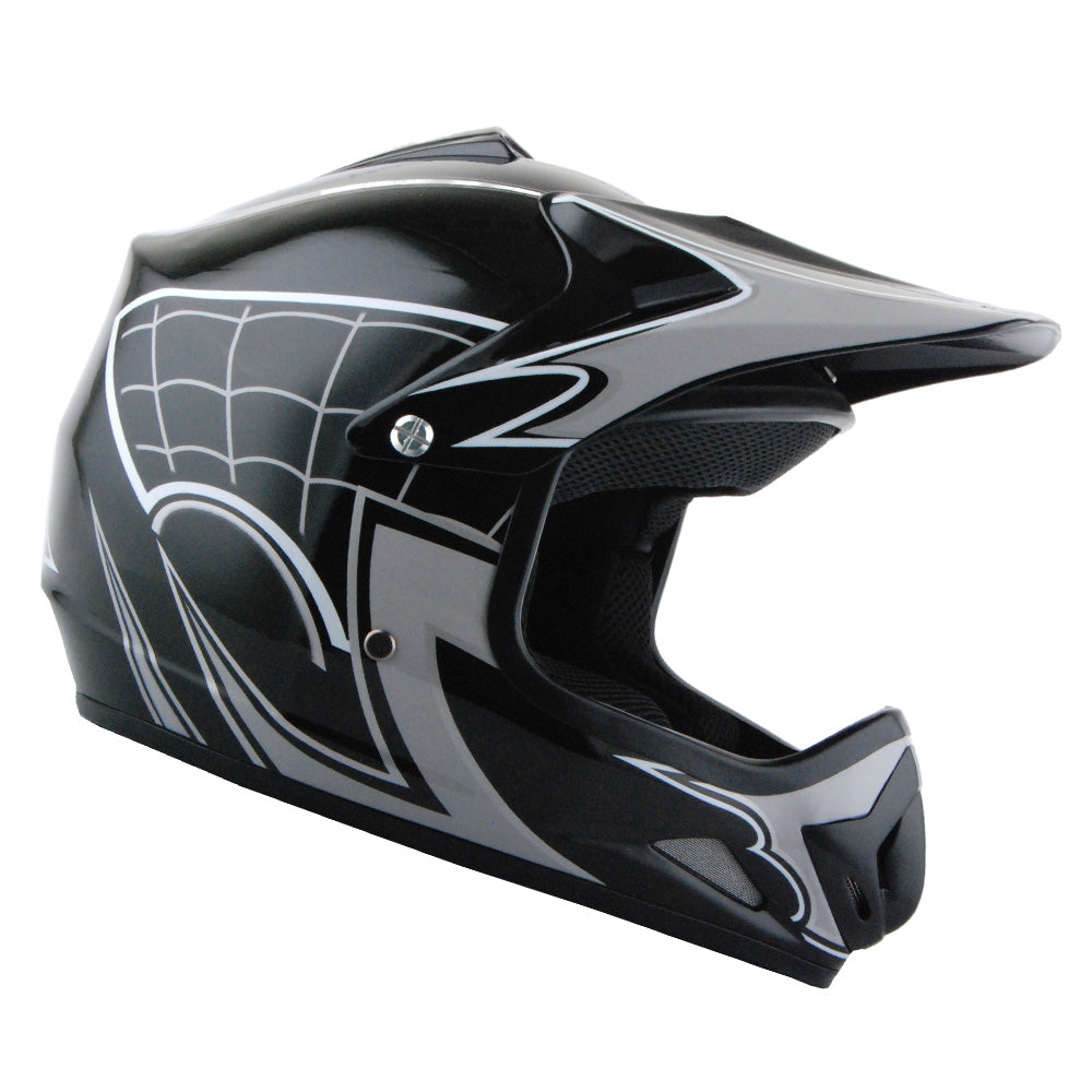 WOW Youth Motocross Helmet HJOY BMX MX ATV Dirt Bike Helmet Spider Web + Goggles + Martian Spider Glove Youth Bundle