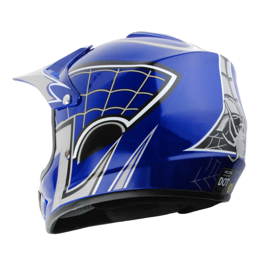 WOW Youth Motocross Helmet HJOY BMX MX ATV Dirt Bike Helmet Spider Web + Goggles + Martian Spider Glove Youth Bundle