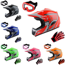 WOW Youth Kids Motocross BMX MX ATV Dirt Bike Helmet HJOY Spider Web + Goggles + Skeleton Glove Bundle
