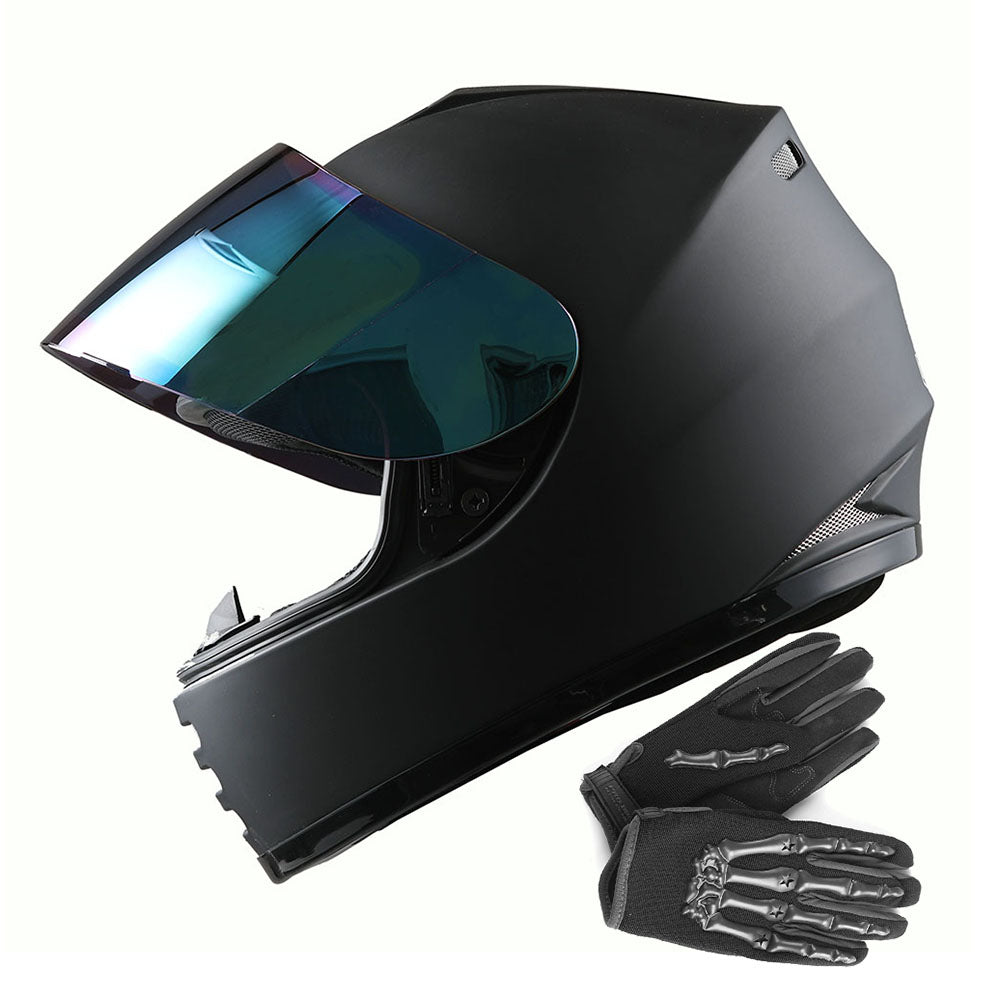 WOW Youth Motorcycle Full Face Helmet Street Bike BMX MX  Kids Shark + MX Skeleton Glove Bundle: HKY-B15