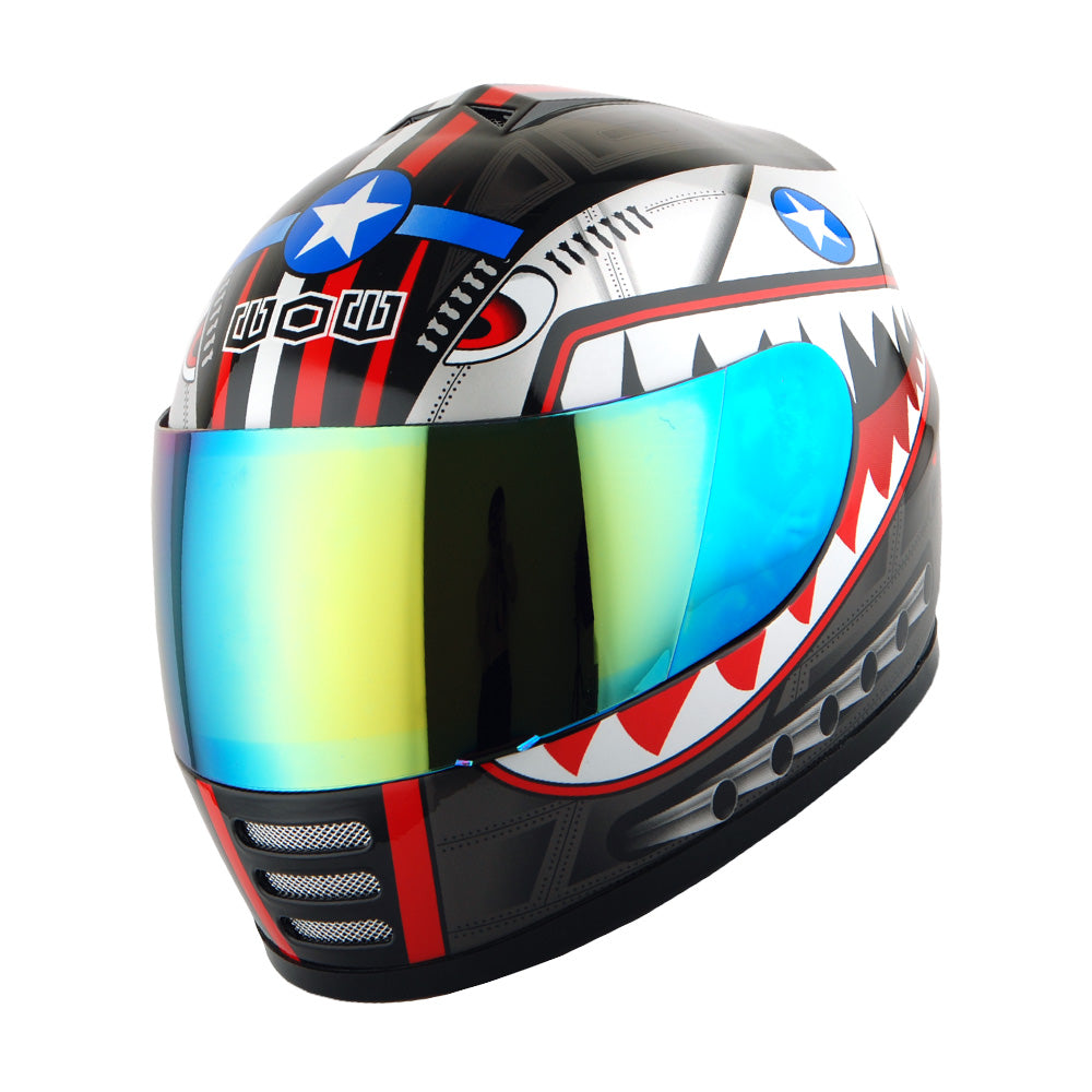 WOW Youth Motorcycle Full Face Helmet Street Bike BMX MX  Kids Shark + MX Skeleton Glove Bundle: HKY-B15