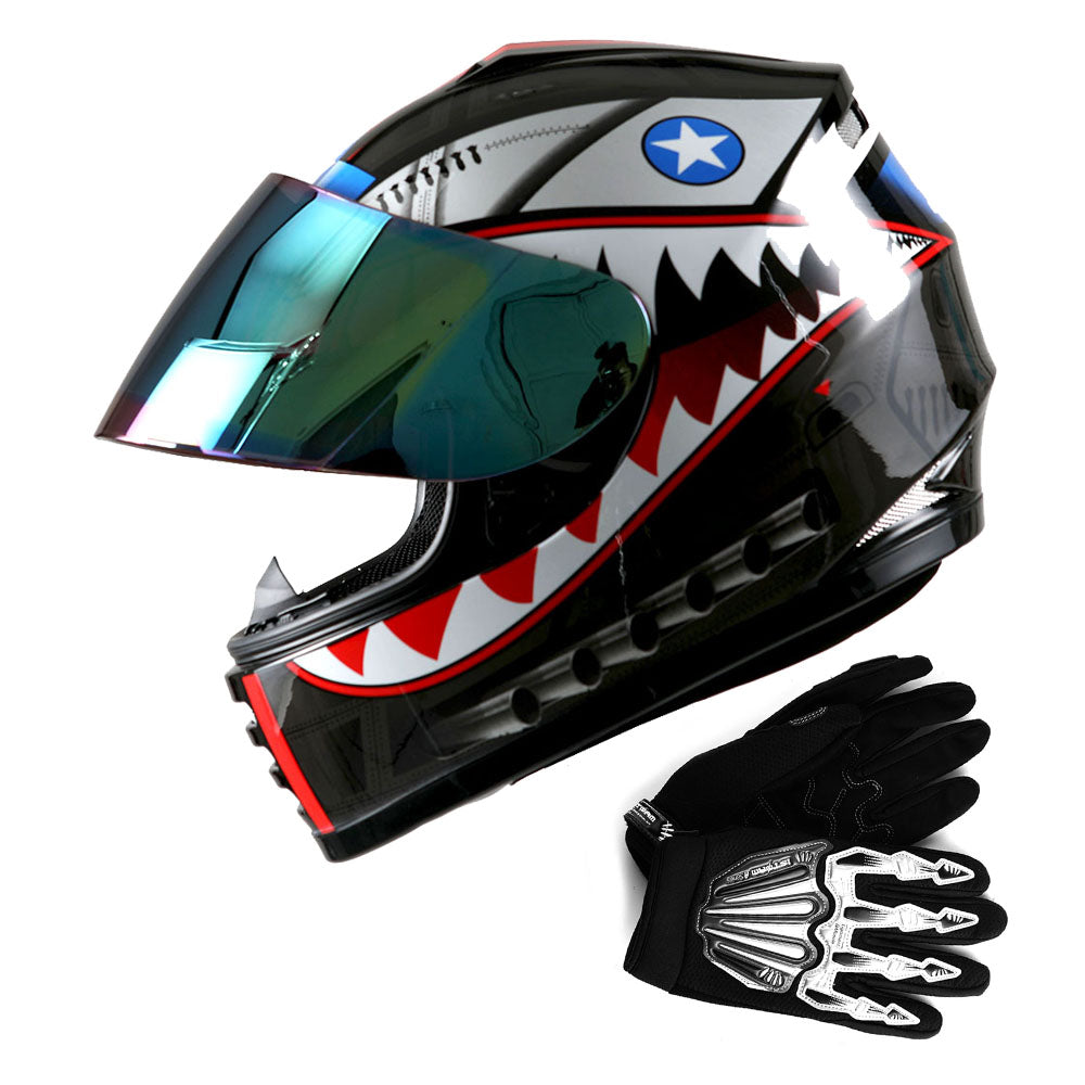 WOW Youth Kids Motorcycle Full Face Helmet Street Bike BMX MX + Skeleton Glove Bundle: HKY-B15