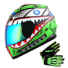 WOW Youth Motorcycle Full Face Helmet Street Bike BMX MX  Kids Shark + MX Skeleton Glove Bundle: HKY-B15